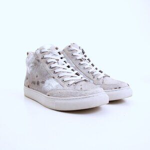 J Slides Ludlow Leather High Top Sneakers in Off White Metallic Women 10